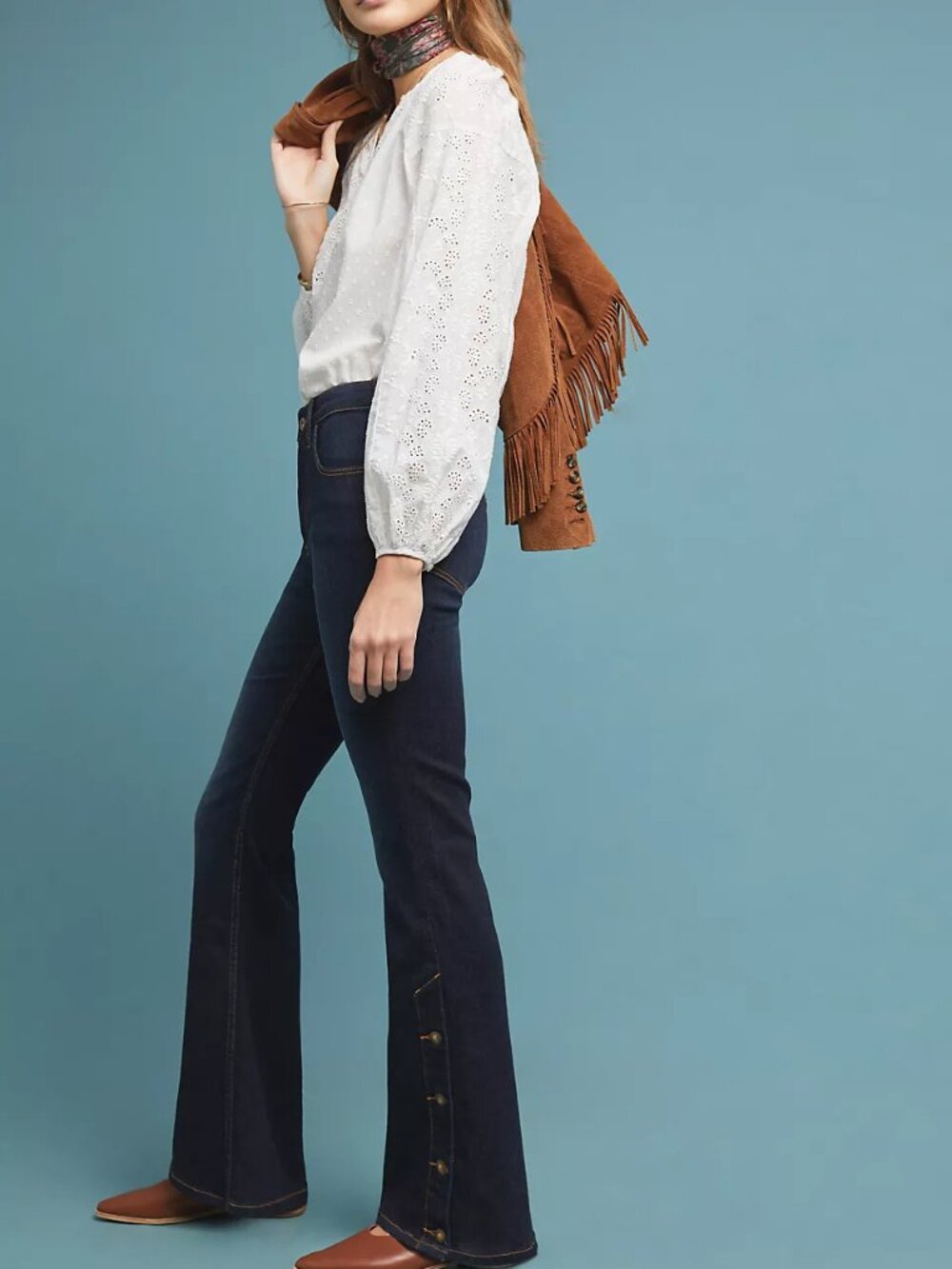 Anthropologie Pilcro High-Rise Bootcut Jeans Button Sides Dark Wash Sz 31- EUC